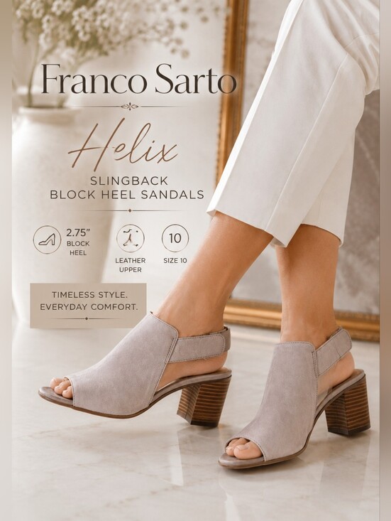 Franco Sarto Shoes - Franco Sarto Helix Slingback Block Heel Sandals Taupe Leather Size 10